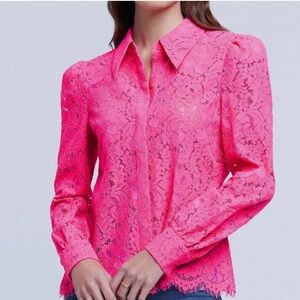 NWOT L’AGENCE Pink Lace Long Sleeve Top. Size Small.